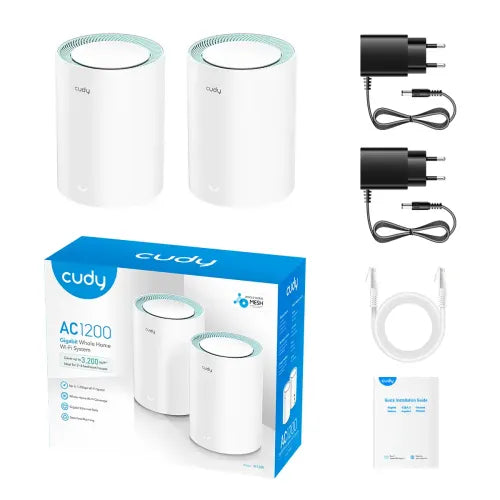 Cudy M1300 (2 Pack) AC1200 Mesh WiFi Router: 1200Mbps Gigabit Whole Home Coverage