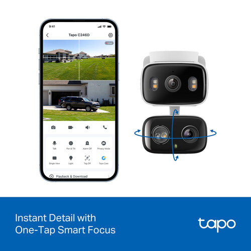 TP-Link Tapo C246D Outdoor Dual Lens Pan & Tilt Security Camera with Night Vision & Spotlights