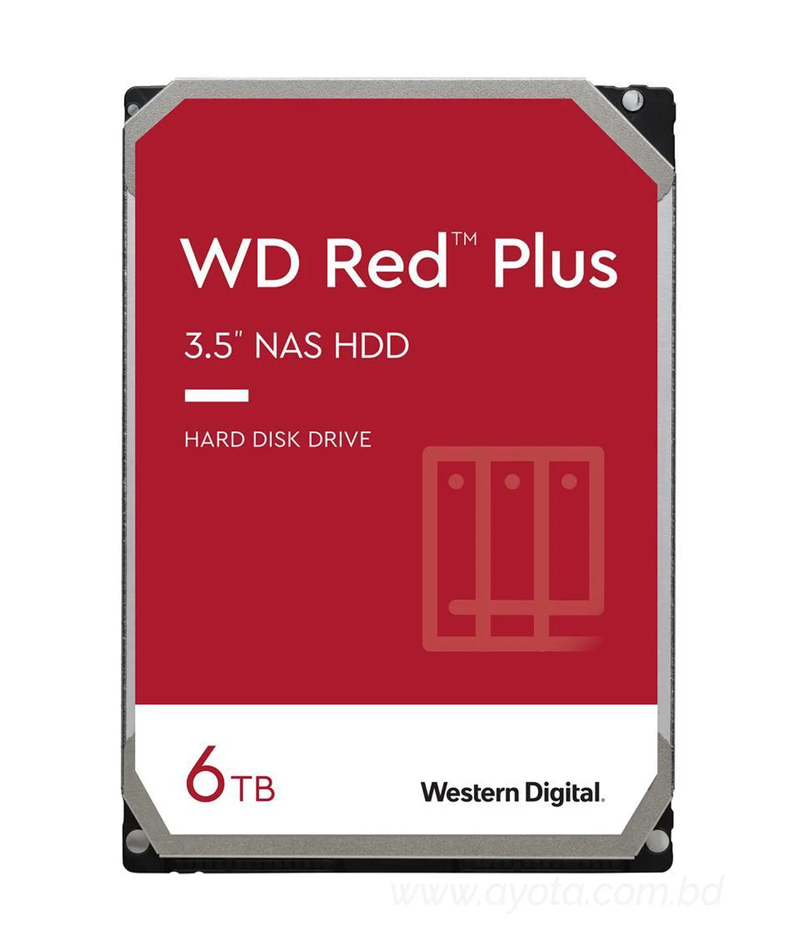 WD Red Plus 6TB NAS Hard Disk Drive - 5400 RPM Class SATA 6Gb/s, CMR, 64MB Cache, 3.5 Inch - WD60EFRX