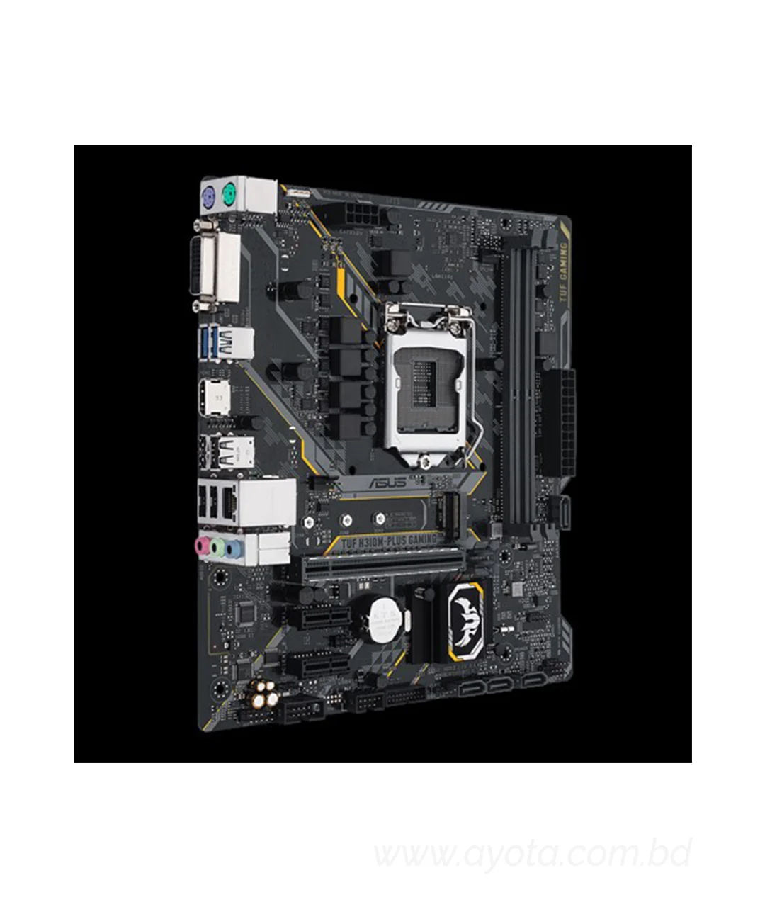 ASUS TUF H310M-PLUS GAMING   Intel H310 mATX gaming motherboard with Aura Sync RGB LED lighting, DDR4 2666MHz support, 20Gbps M.2