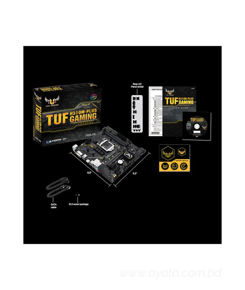 ASUS TUF H310M-PLUS GAMING   Intel H310 mATX gaming motherboard with Aura Sync RGB LED lighting, DDR4 2666MHz support, 20Gbps M.2