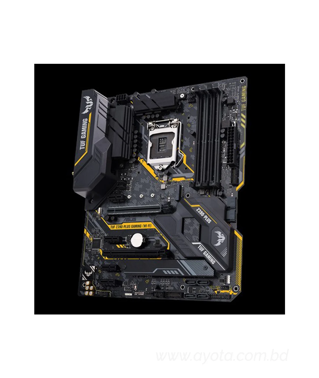 ASUS TUF Z390-PLUS GAMING 9th Gen ATX Gaming Motherboard   Intel Z390 ATX gaming motherboard with OptiMem II, Aura Sync RGB LED lighting, DDR4 4266+ MHz support, 32Gbps M.2, Intel Optane memory ready, and native USB 3.1 Gen 2.