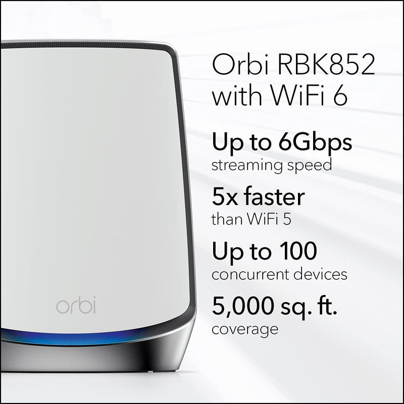 Netgear RBK852 Whole Home AX6000 Mbps Tri-Band Mesh WiFi 6 System (1Router+1Satellite)