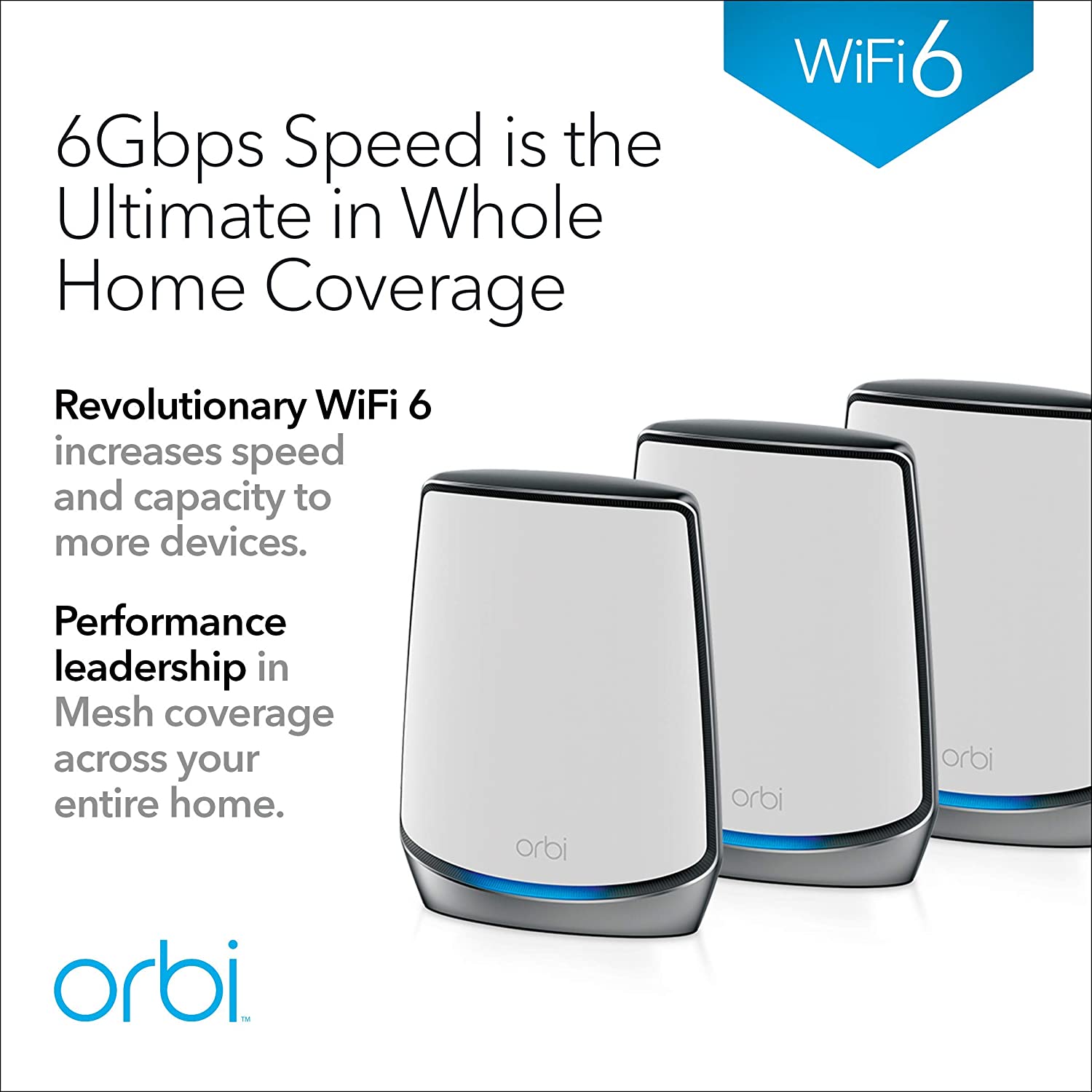 Netgear RBK853 Whole Home AX6000 Mbps Tri-Band Mesh WiFi 6 System (1Router+2Satellite)
