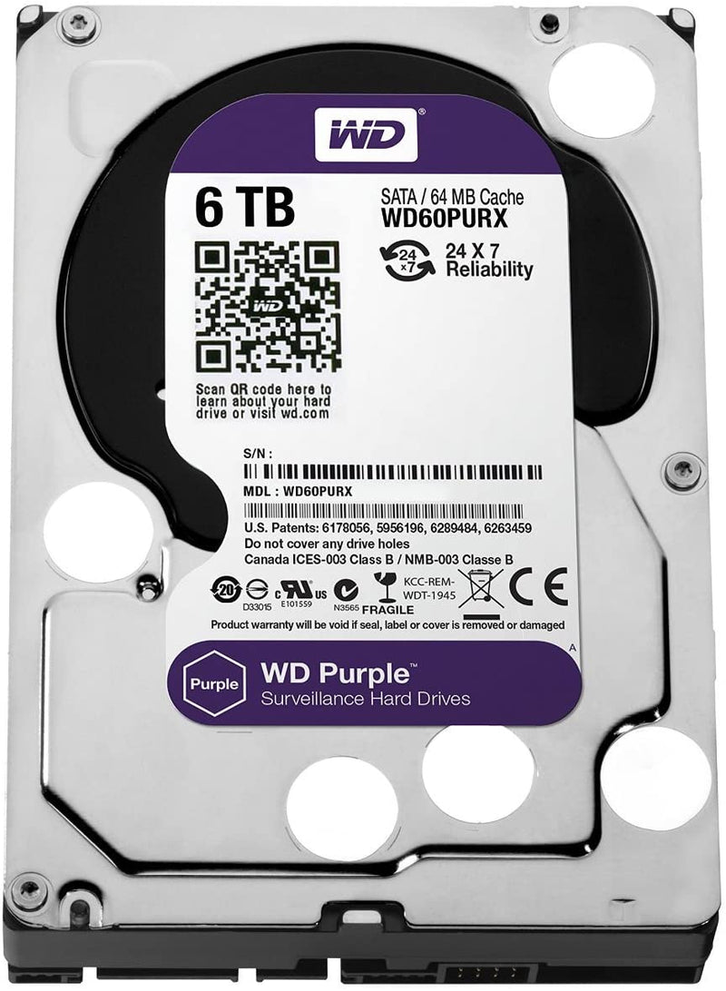 Western Digital Purple 6TB Surveillance Hard Disk Drive - 5400 RPM Class SATA 6 Gb/s 64MB Cache 3.5 Inch - WD60PURX [Old Version]