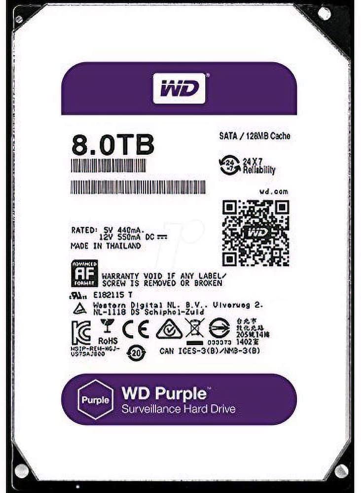 Western Digital Purple 8TB Surveillance Hard Disk Drive - 5400 RPM Class SATA 6 Gb/s 128MB Cache 3.5 Inch - WD80PUZX [Old Version]