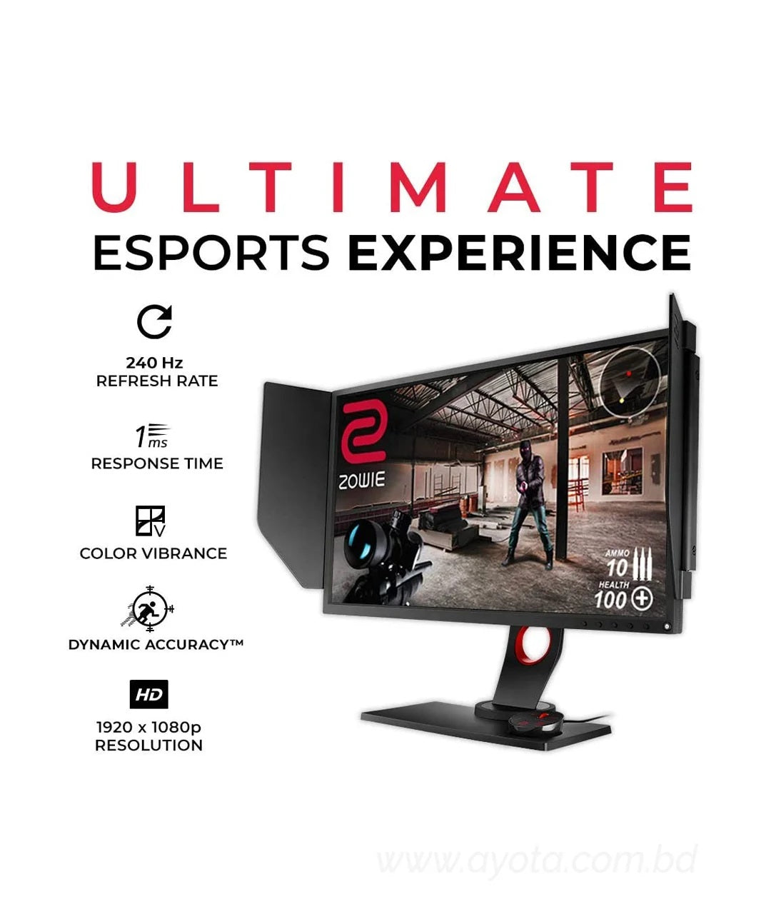 BenQ ZOWIE XL2546 25" (Actaul size 24.5") 1080p 1ms(GTG) 240Hz eSports Gaming Monitor, DyAc, S-Switch, Shield, Black eQualizer, Color Vibrance, Height Adjustable, VESA Ready