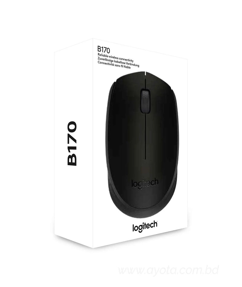 Logitech B170 Wireless Mouse, 2.4 GHz with USB Nano Receiver, Optical Tracking, 12-Months Battery Life, Ambidextrous, PC/Mac/Laptop - Black