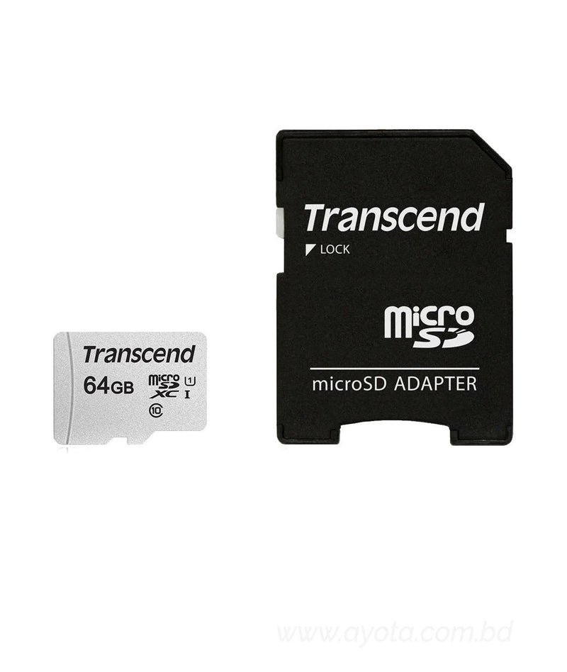 Transcend Flash Type 3D NAND 64GB Micro SD UHS-I U1 Memory Card with Adapter