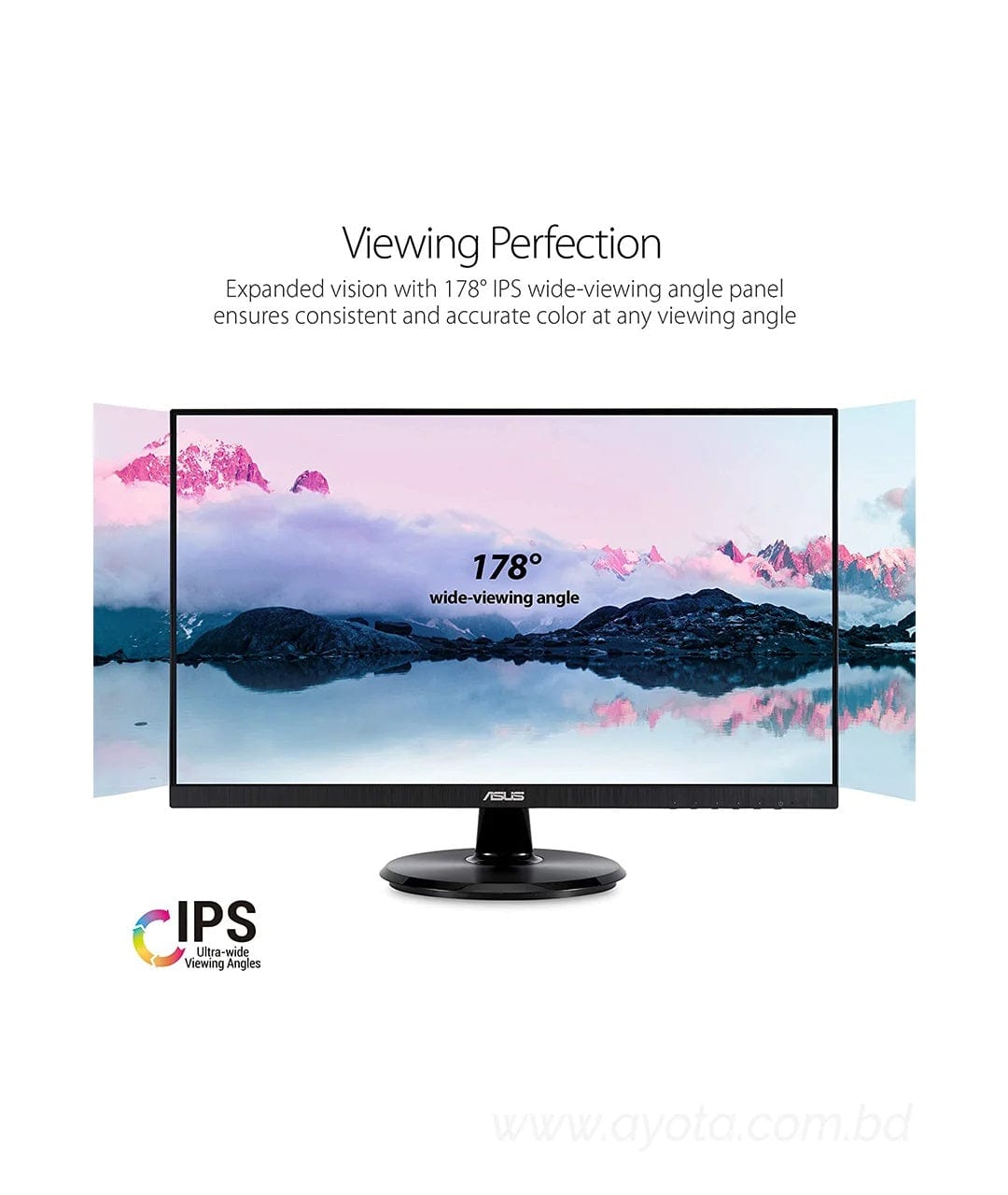 ASUS VA24DQ 23.8" Monitor, 1080P Full HD, 75Hz, IPS, Adaptive-Sync/FreeSync, Eye Care, HDMI DisplayPort VGA, Frameless, VESA Wall Mountable