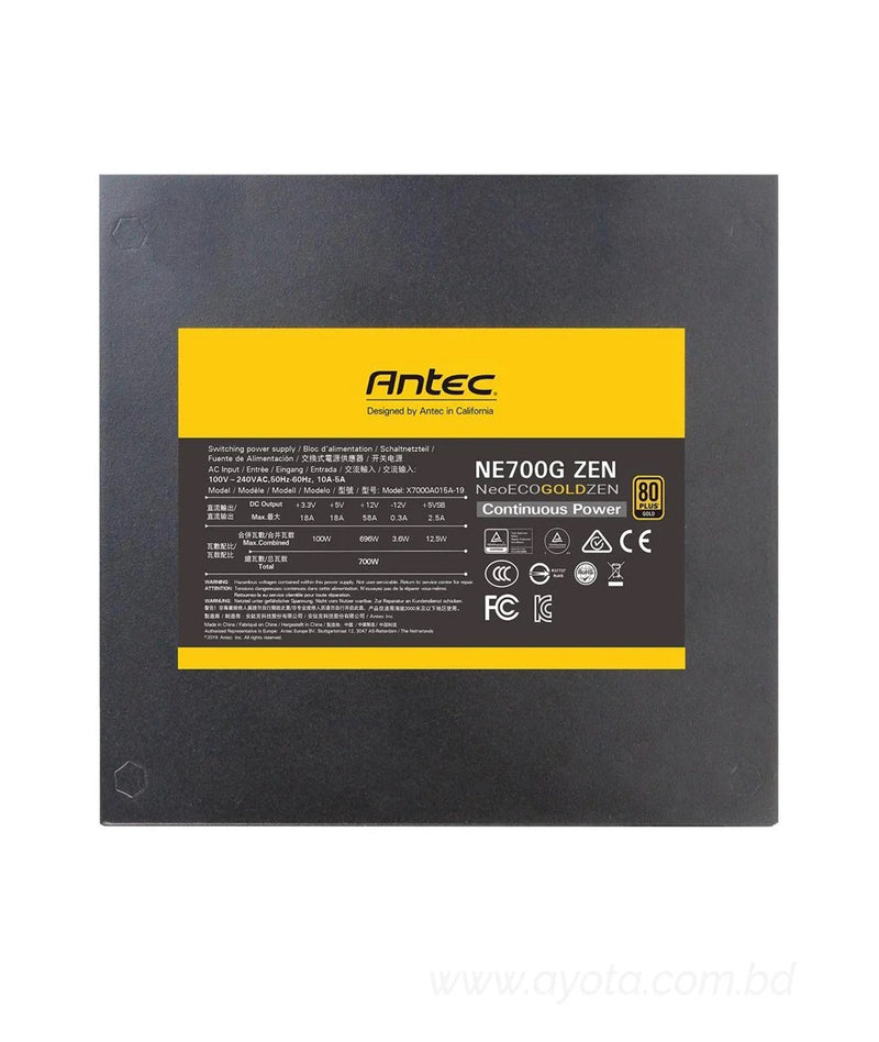 Antec NeoECO Gold Zen NE700G Zen Power Supply 700W, 80 PLUS GOLD Certified with 120mm Silent Fan, LLC + DC to DC Design, Japanese Caps, Circuit Shield Protection