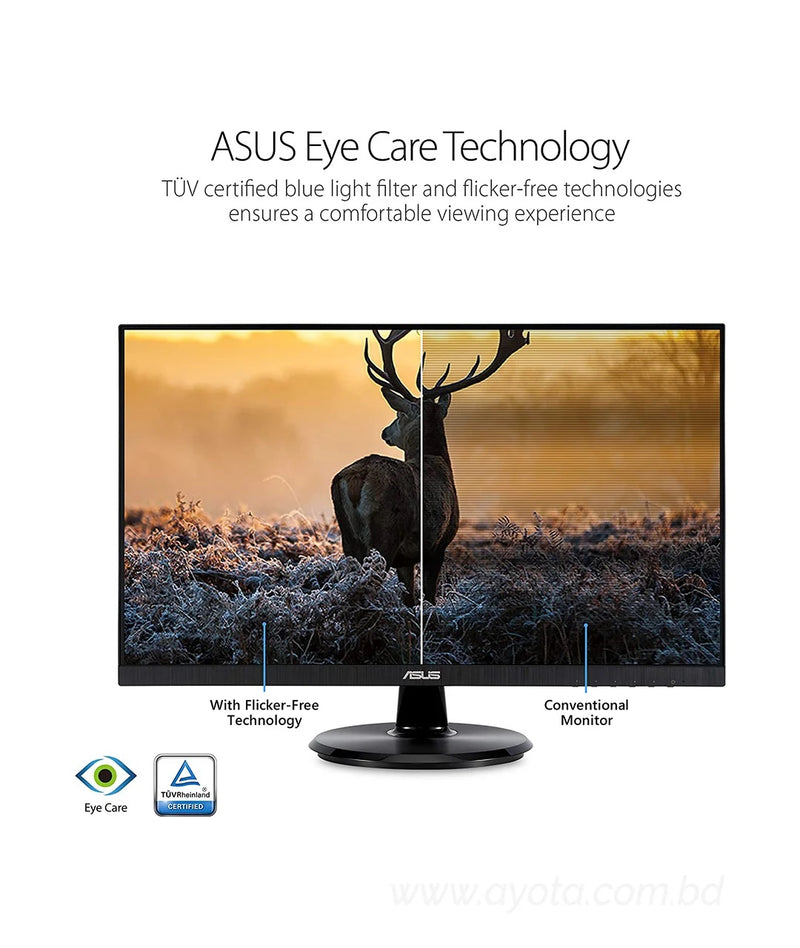 ASUS VA24DQ 23.8" Monitor, 1080P Full HD, 75Hz, IPS, Adaptive-Sync/FreeSync, Eye Care, HDMI DisplayPort VGA, Frameless, VESA Wall Mountable