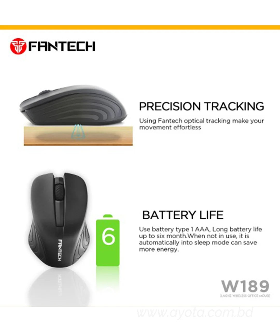 Fantech Wireless Mouse W189  Black Ultra-Precise Scroll Wheel