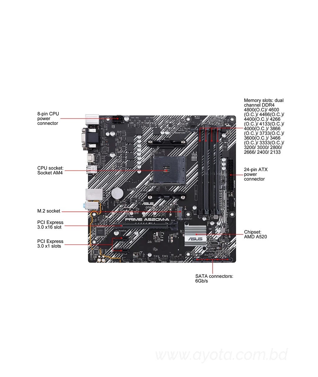 ASUS PRIME A520M-A/CSM AM4 AMD A520 SATA 6Gb/s Micro ATX AMD Motherboard