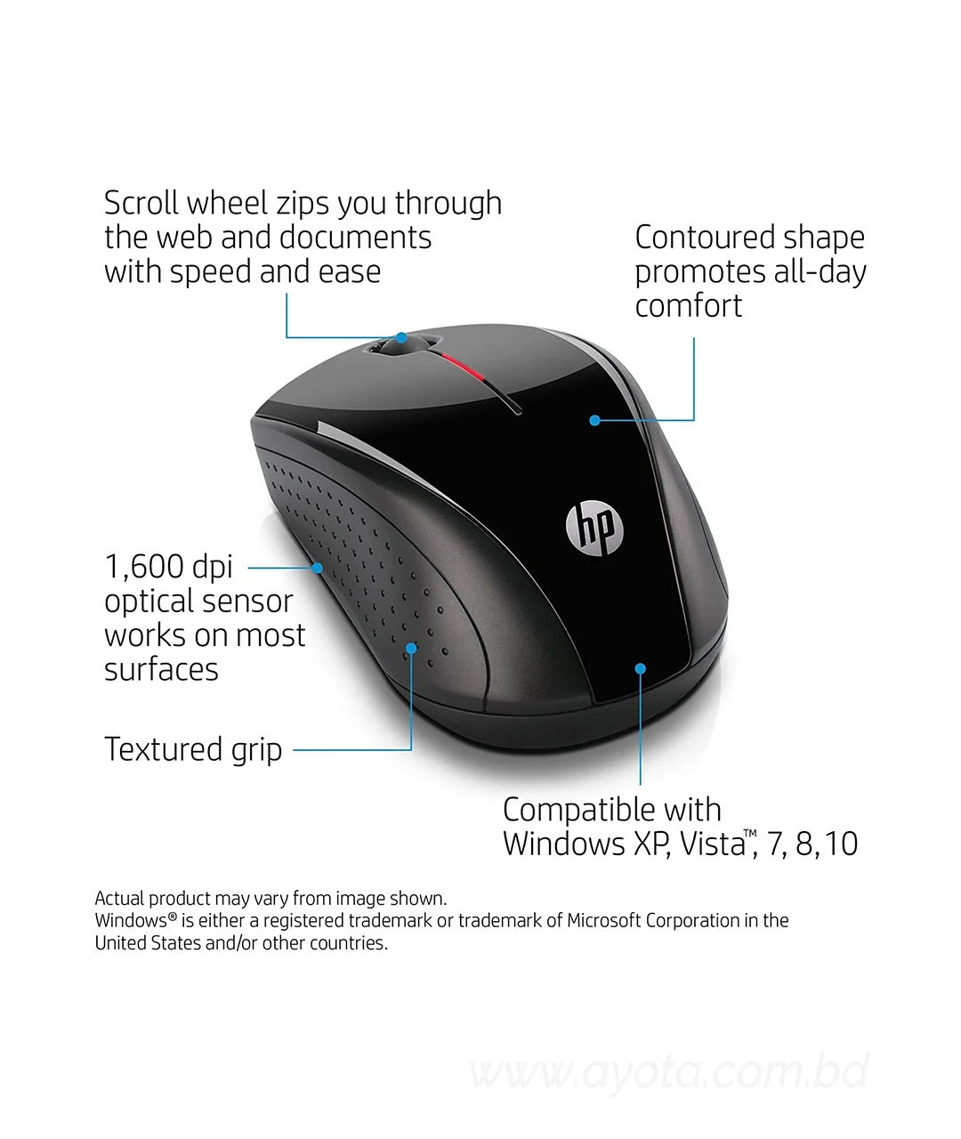 HP X3000 Wireless Mouse, Black (H2C22AA#ABL)