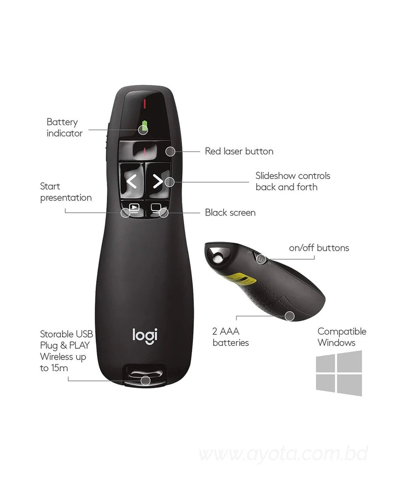 Logitech slideshow buttons 15M R400 Wireless Presenter