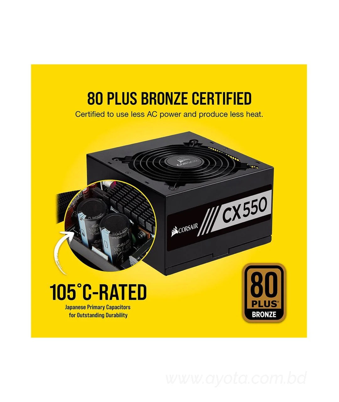 CORSAIR CX Series CX550 550W ATX12V / EPS12V 80 PLUS BRONZE Certified Active PFC Power Supply, CP-9020121-NA