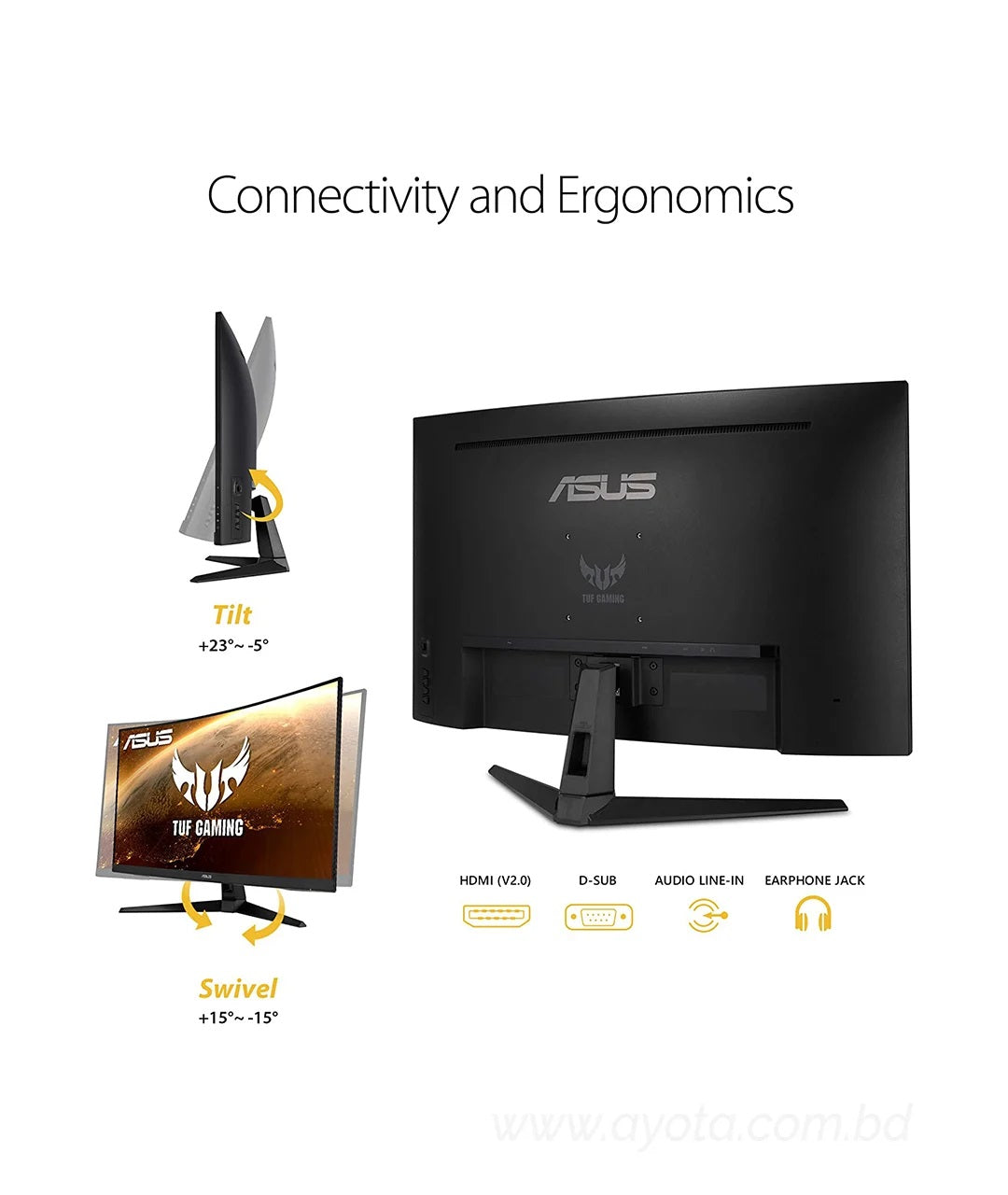 ASUS TUF Gaming VG328H1B 32" Full HD 1920 x 1080 165Hz (OC) 1ms (MPRT) HDMI VGA Extreme Low Motion Blur FreeSync Flicker-Free Built-in Speakers Backlit LED Curved Gaming Monitor