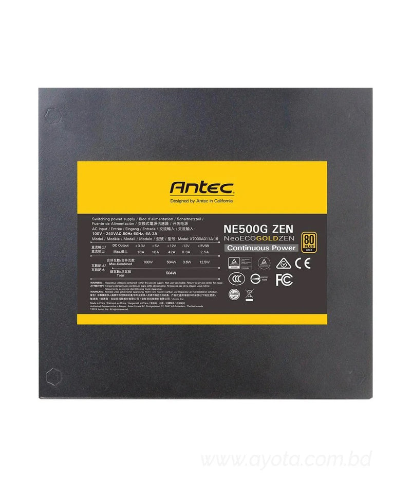 Antec NeoECO Gold Zen NE500G Zen Power Supply 500W, 80 PLUS GOLD Certified with 120mm Silent Fan, LLC + DC to DC Design, Japanese Caps, CircuitShield Protection