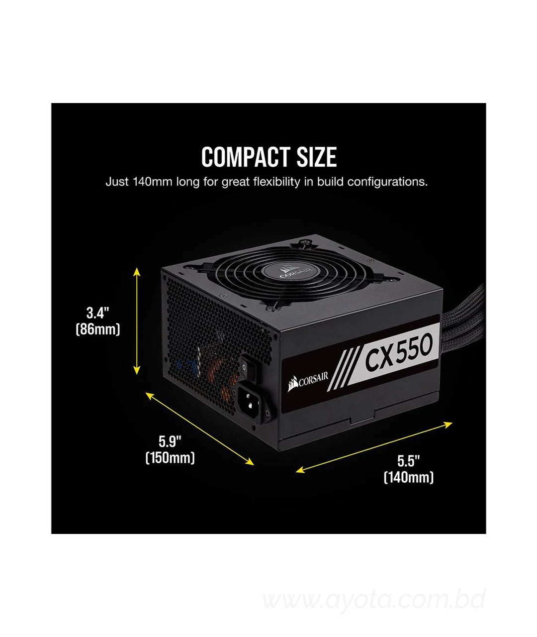 CORSAIR CX Series CX550 550W ATX12V / EPS12V 80 PLUS BRONZE Certified Active PFC Power Supply, CP-9020121-NA