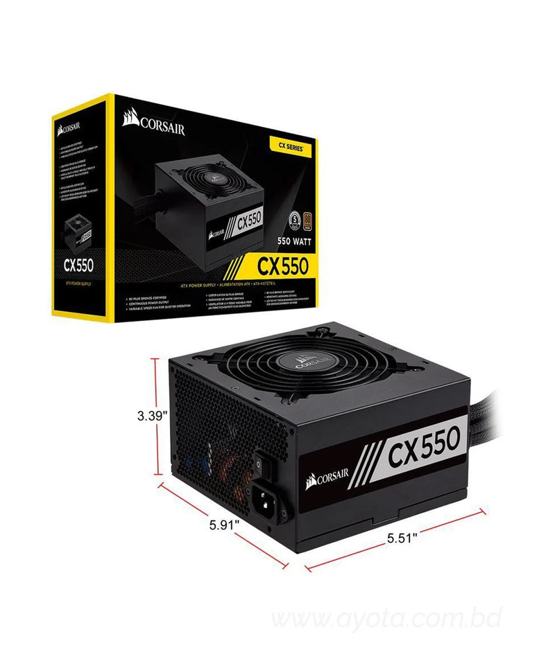 CORSAIR CX Series CX550 550W ATX12V / EPS12V 80 PLUS BRONZE Certified Active PFC Power Supply, CP-9020121-NA