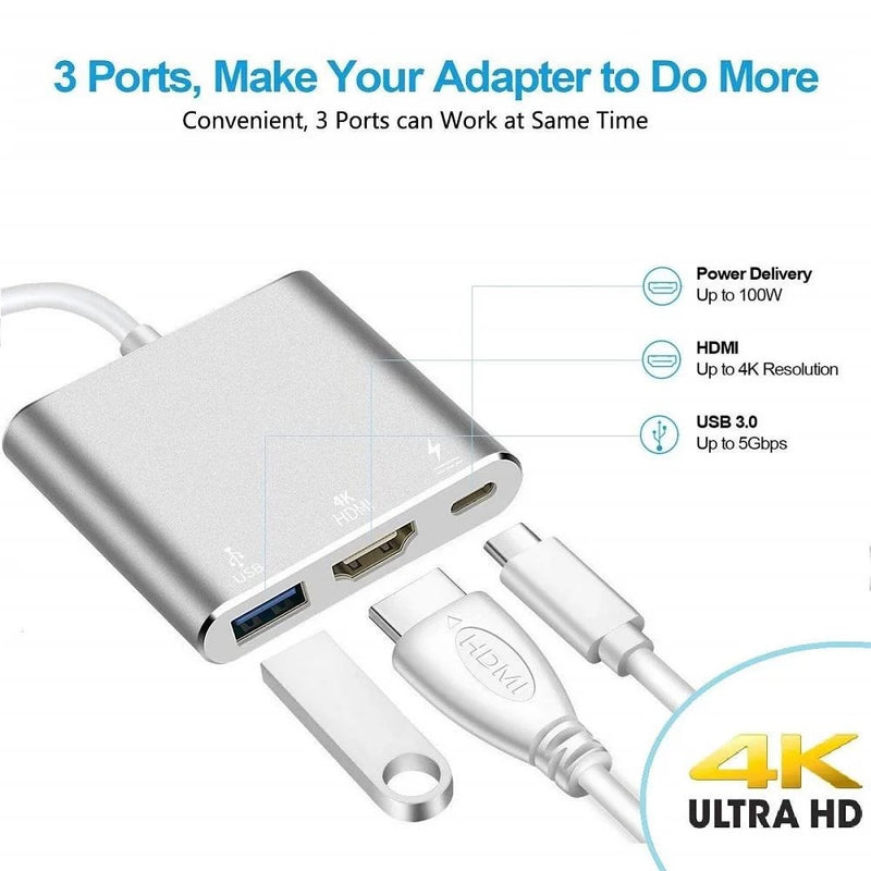 Type C USB 3.1 To USB-C 4K HDMI USB 3.0 Adapter Cable 3 In 1 Hub USB Adapter