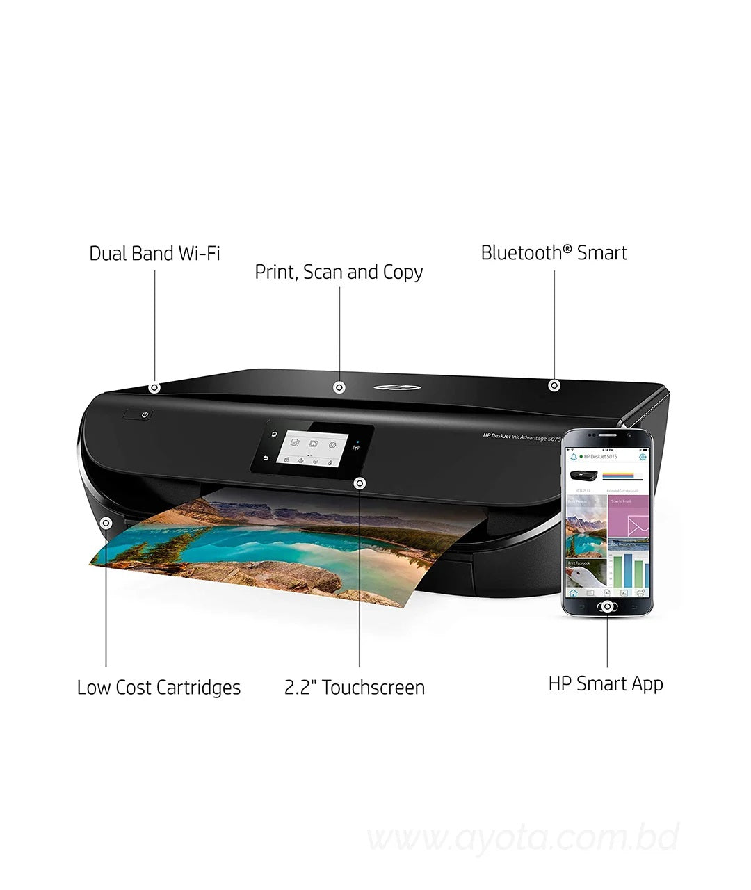 HP DeskJet Ink Advantage 5075 All-in-One Printer (Print, Scan, Copy, Wifi-DIRECT, Duplex)