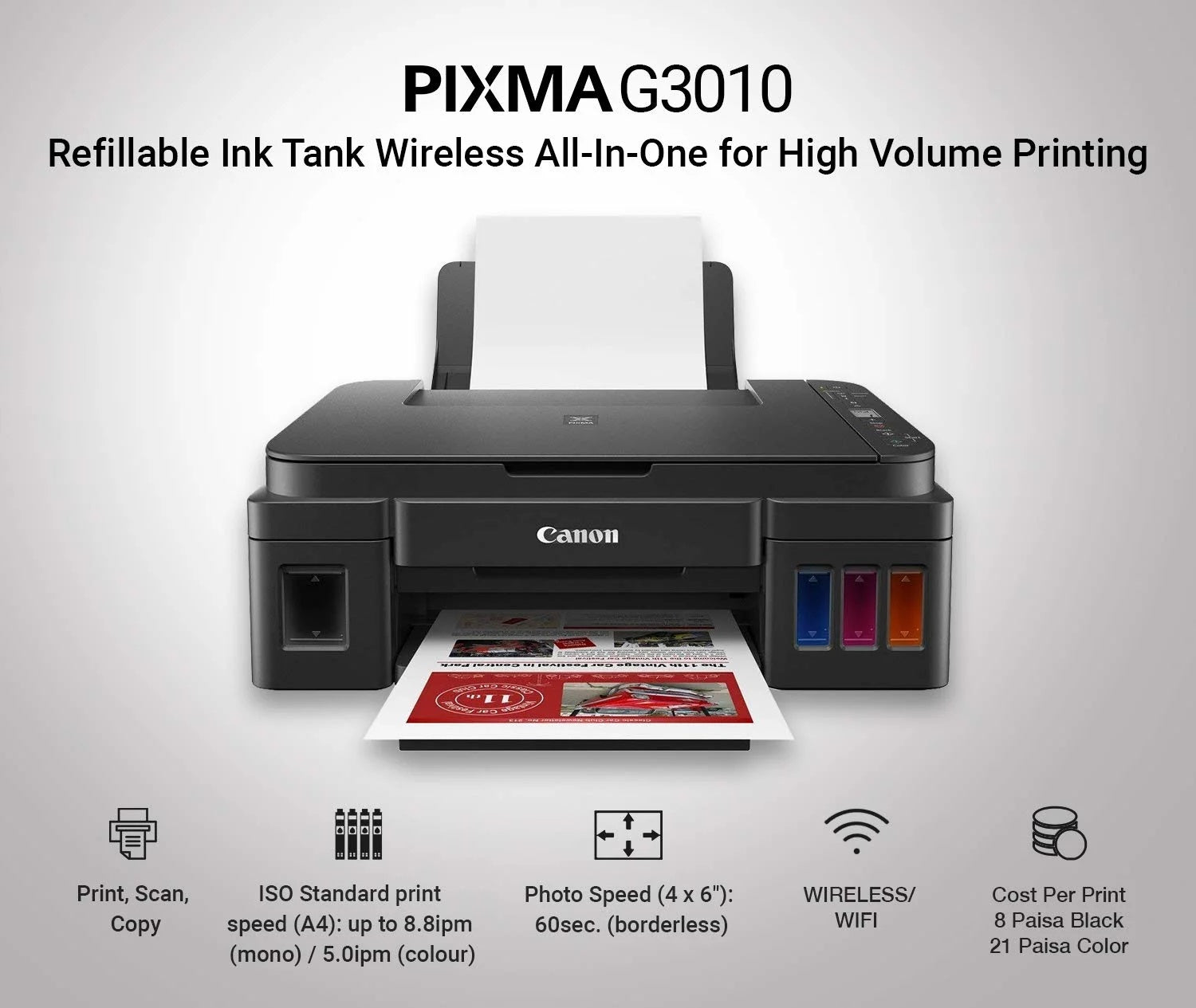 Canon Pixma G3010 Refillable Ink Tank Wireless All-In-One Printer-Best Price In BD