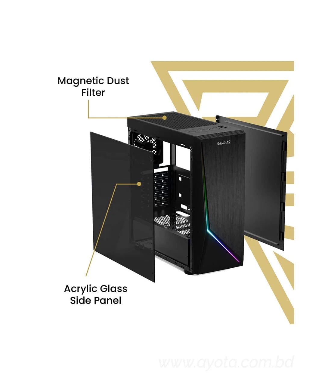 Gamdias ARGUS E1 Mid-Tower Cabinet RGB Desktop Gaming Case-Best Price In BD  