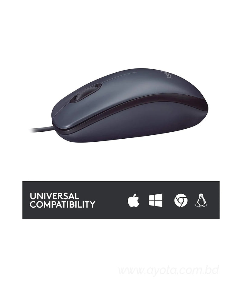 Logitech B100 Corded Mouse – Wired USB Mouse for Computers and laptops, for Right or Left Hand Use, Black