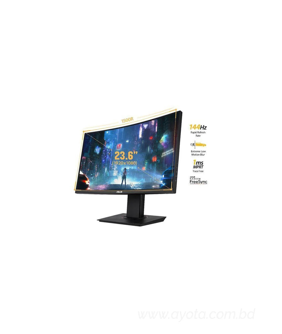 ASUS TUF Gaming VG24VQ 24" Full HD 1920 x 1080 1ms MPRT 144Hz 2 x HDMI, DisplayPort AMD FreeSync Asus Eye Care with Ultra Low-Blue Light & Flicker-Free Backlit LED Curved