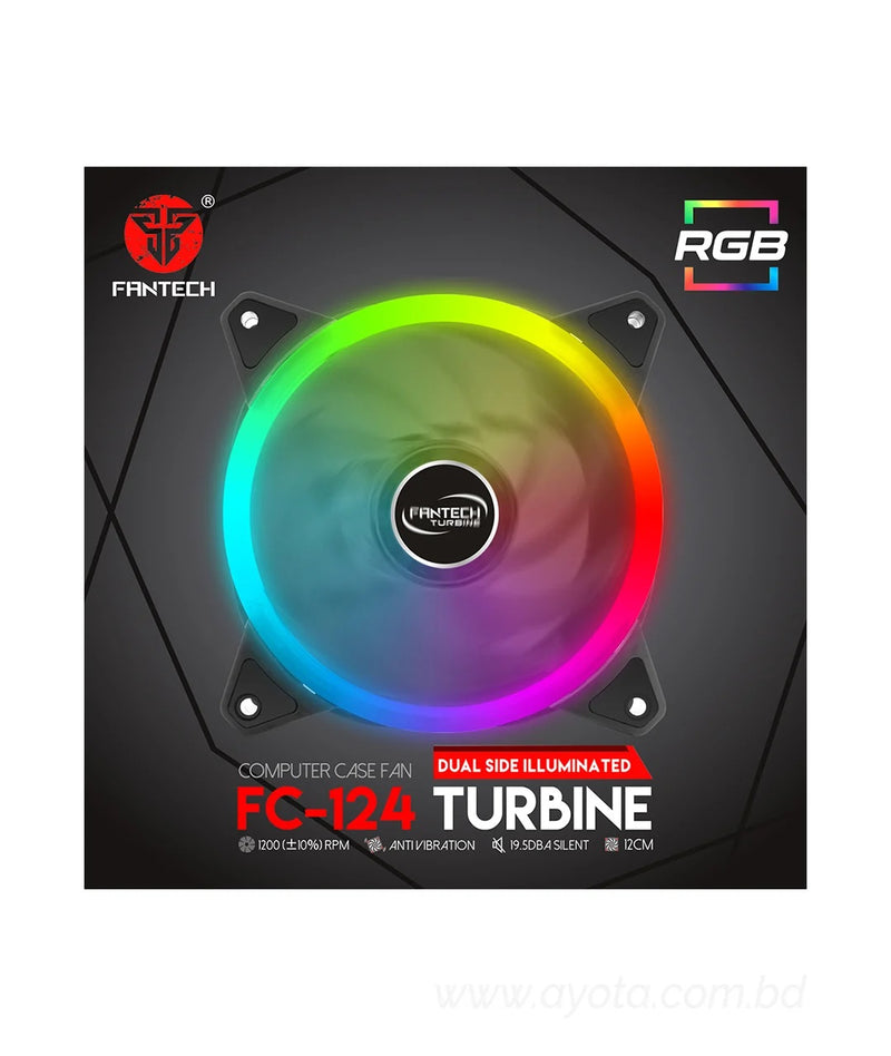 Fantech RGB Auto Color changing FC124 Turbine RGB Dual Side Illuminated Casing Fan