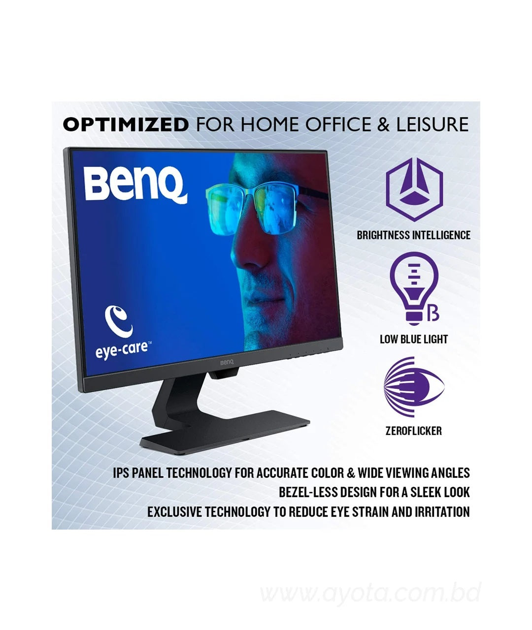 BenQ EW2480 24" Full HD 1920 x 1080 60Hz 5ms VGA HDMI DisplayPort Flicker-Free Technology Built-in Speakers Slim Bezel Design LED Backlit IPS Monitor