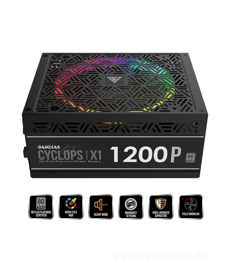 Gamdias CYCLOPS_X1_1200P RGB with 10 years Warranty Power Supply-Best Price In BD  