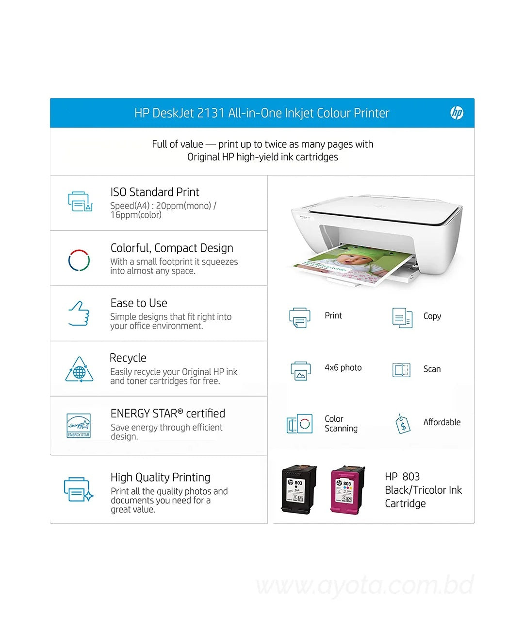 HP All-in-One DeskJet 2132 Printer