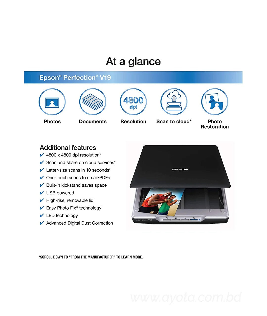 Epson Perfection V19 Flatbed color scanner Document Scanner-Best Price In BD