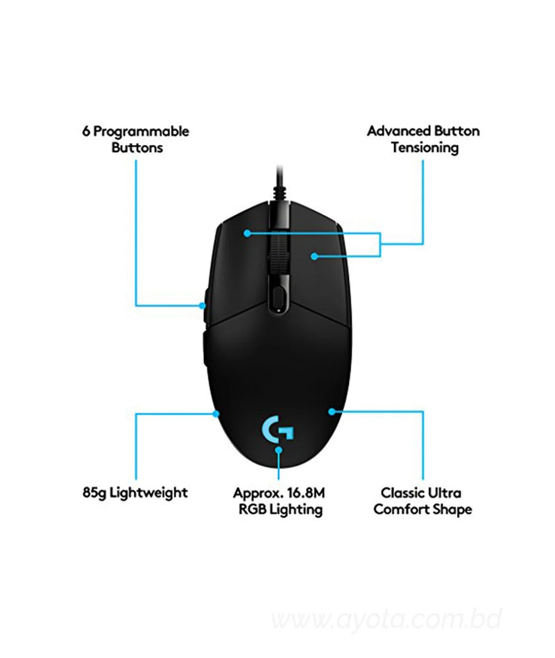 Logitech G 102 Prodigy Optical Gaming mouse with 16.8m LED colors, Built-in Storage Capability for PC/Mac