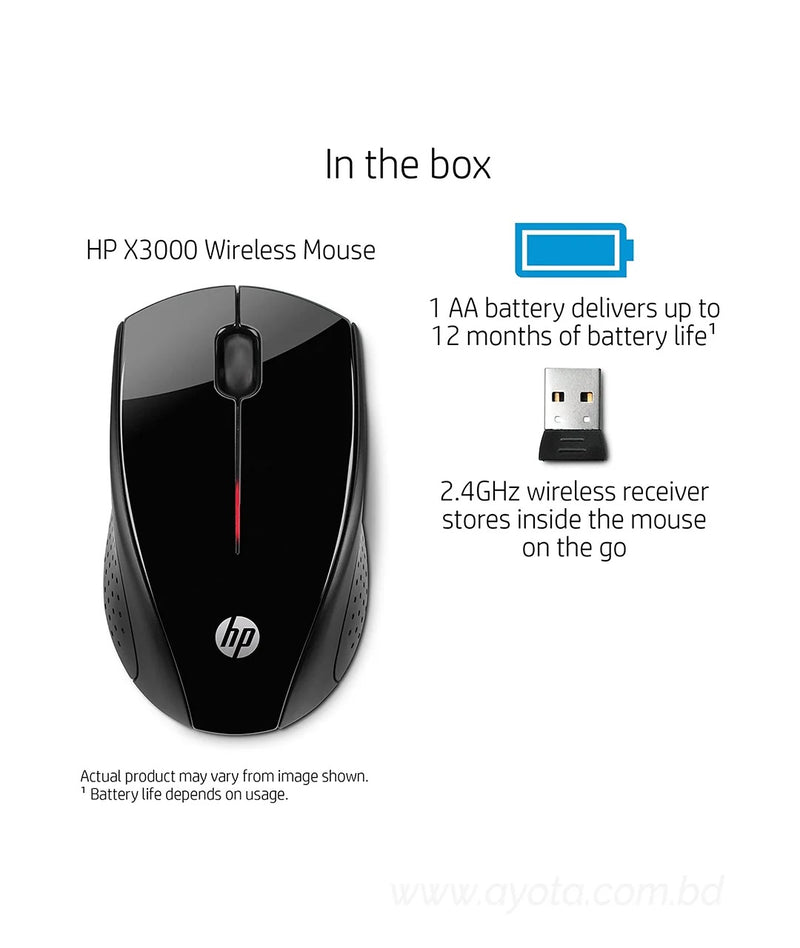 HP X3000 Wireless Mouse, Black (H2C22AA