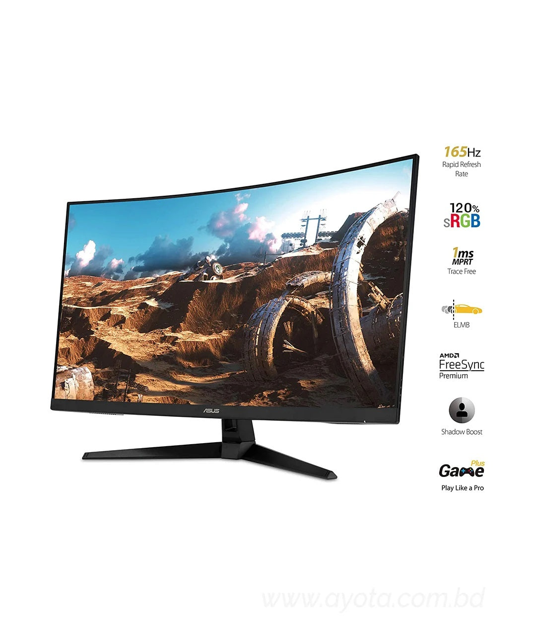 ASUS TUF Gaming VG328H1B 32" Full HD 1920 x 1080 165Hz (OC) 1ms (MPRT) HDMI VGA Extreme Low Motion Blur FreeSync Flicker-Free Built-in Speakers Backlit LED Curved Gaming Monitor