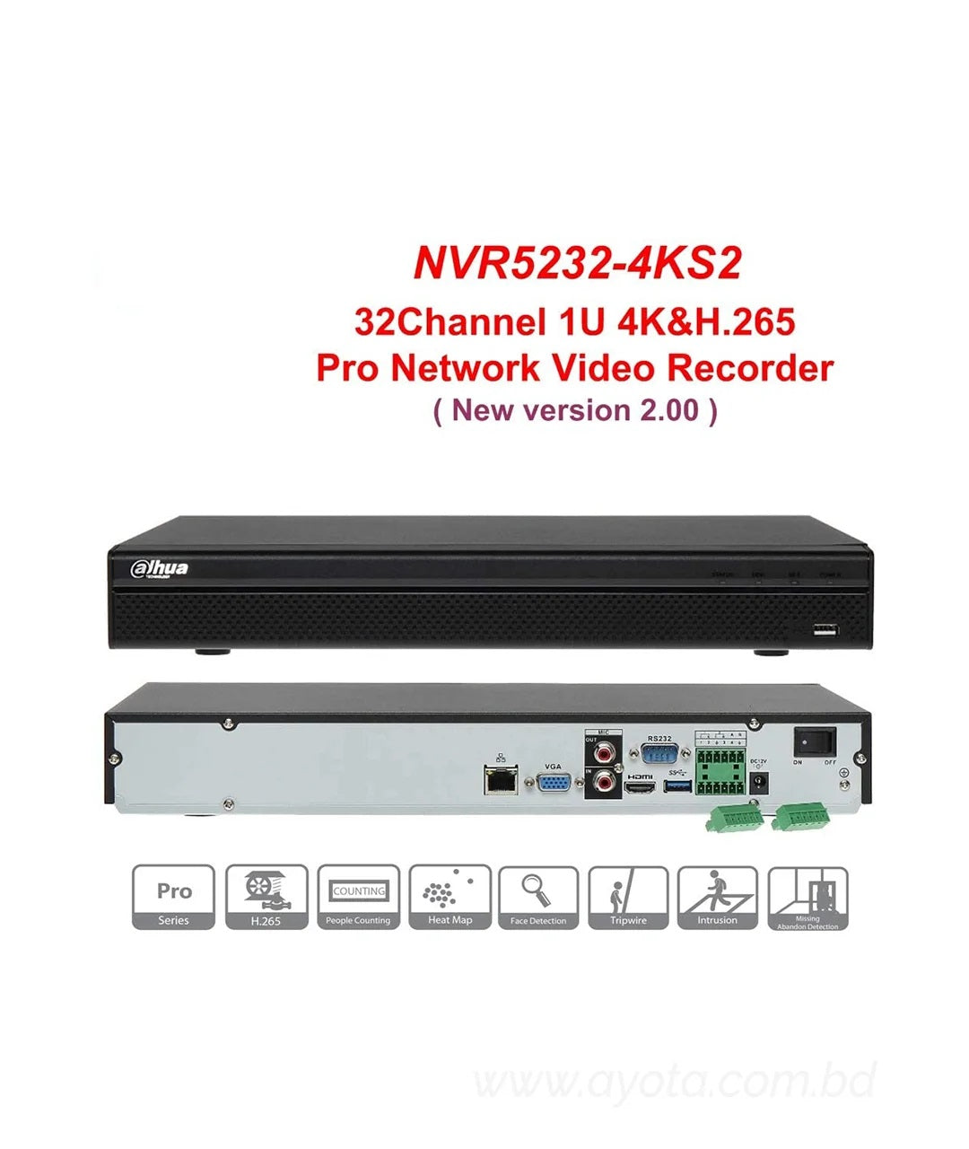 DAHUA DHI-NVR5232-4KS2 32 Channel 4K Digital Recorder  IP DVR-best price in bd