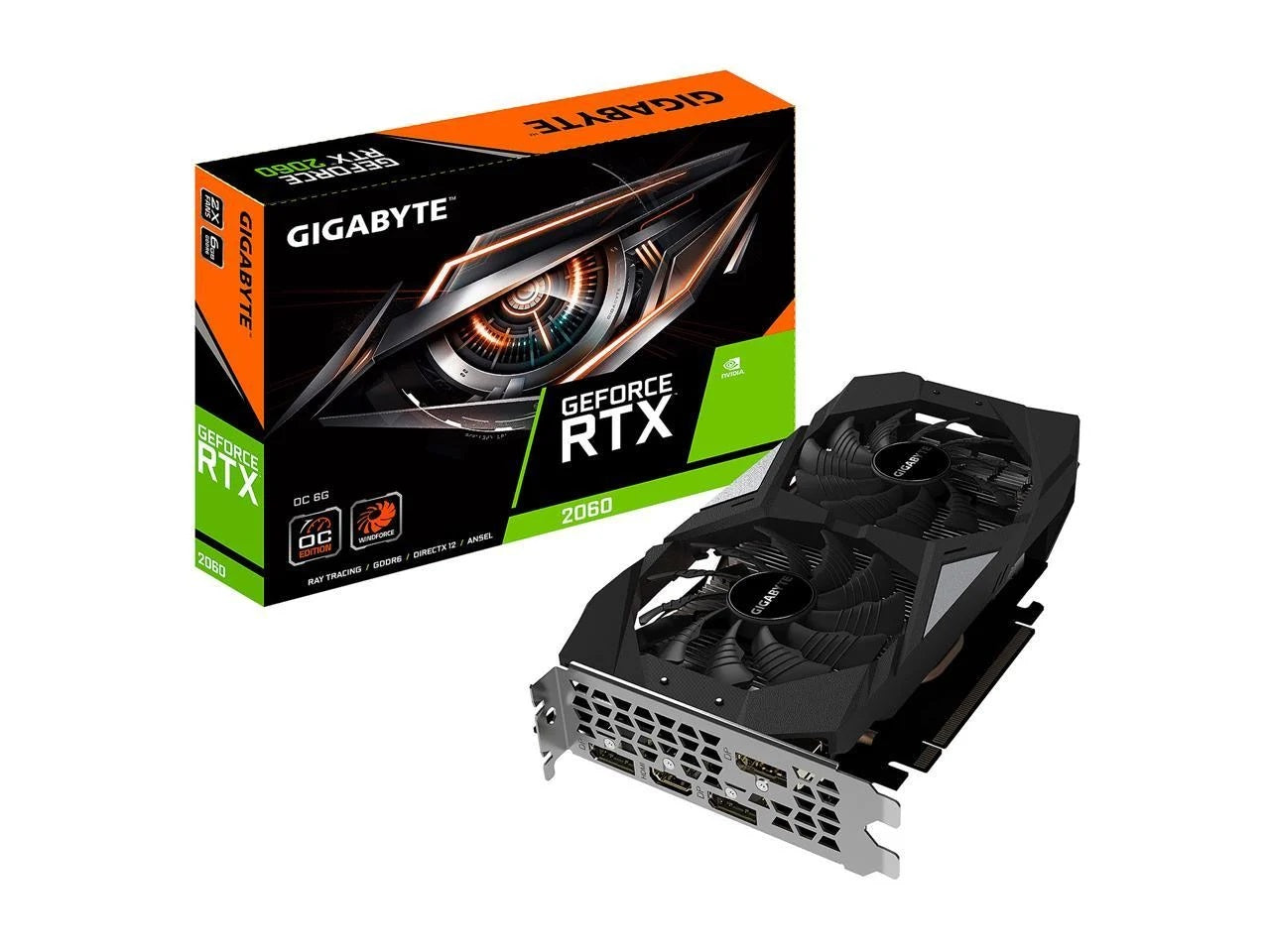 GIGABYTE Geforce RTX 2060 OC 6G Graphics Card, 2 x WINDFORCE Fans, 6GB 192-Bit GDDR6, GV-N2060OC-6GD Video Card