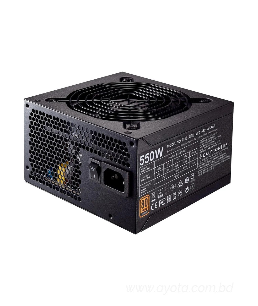 Cooler Master MWE 550 Watt Silencio Fan, Modular 80 PLUS Bronze Power Supply