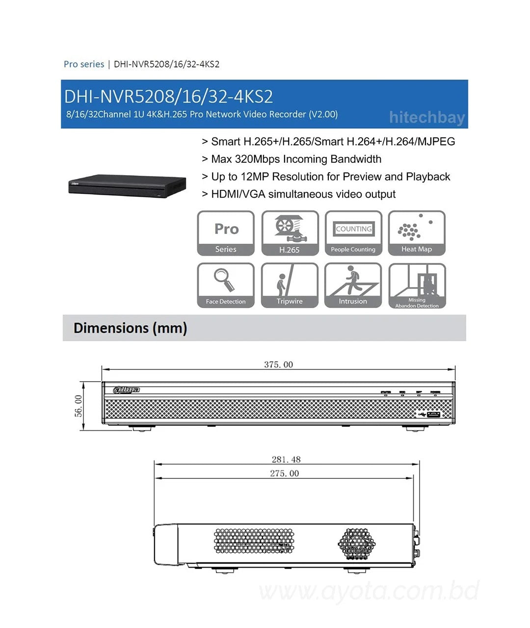 DAHUA DHI-NVR5232-4KS2 32 Channel 4K Digital Recorder  IP DVR-best price in bd