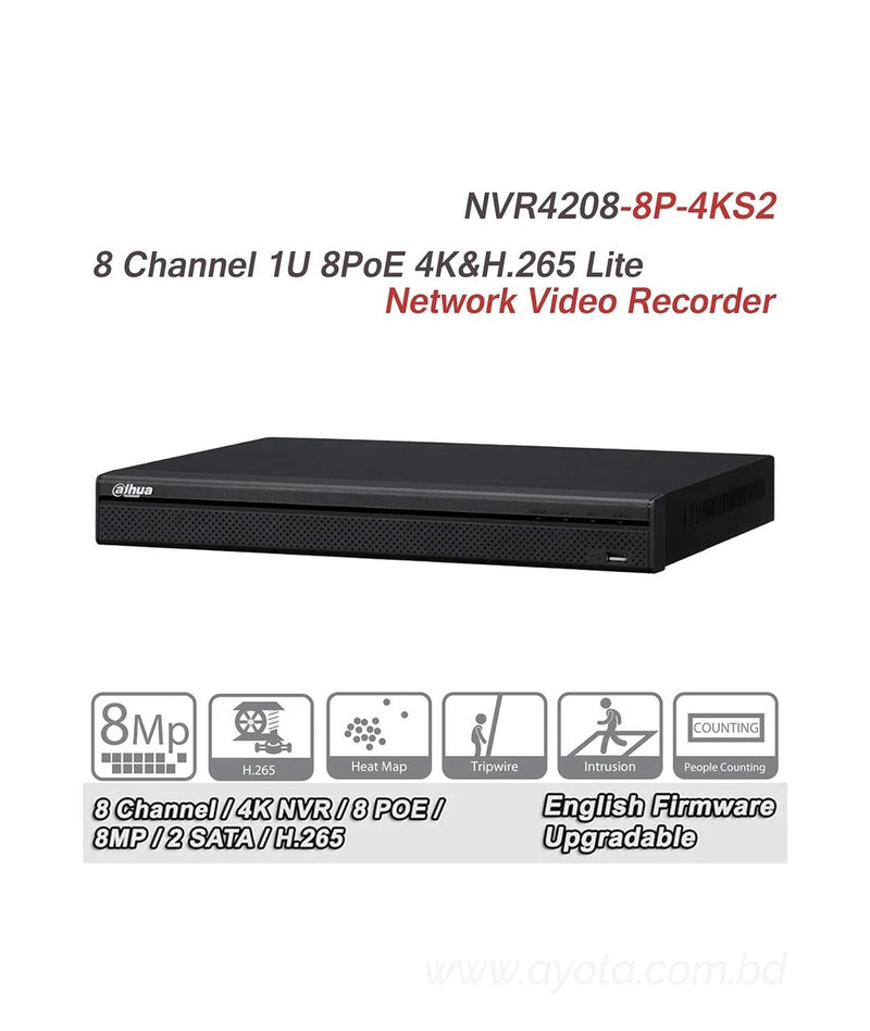 Dahua NVR4208-8P-4KS2 8 Channel 1U Network Video Recorder (NVR)-Best Price In BD