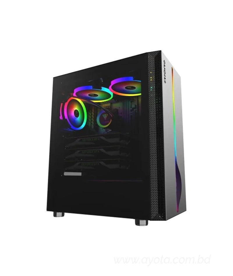 Gamdias MARS M1 Tempered Glass Gaming Case / Easily Accessible I/O Ports / Magnetic Dust Filter / Support Motherboards up to ATX / Support RGB Motherboard Sync Software / Seamless Tempered Glass Window