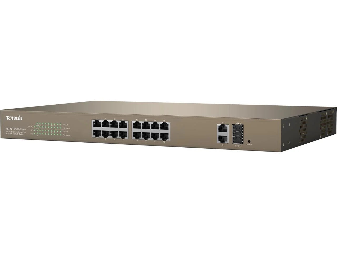 Tenda TEF1218P 16-Port 10/100Mbps + 2 Gigabit Smart PoE Switch-best price in bd